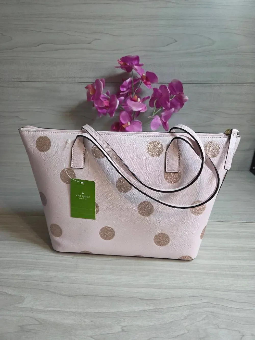 NWT Kate Spade Haven Lane Hani Pink Glitter Polka Dot Tote